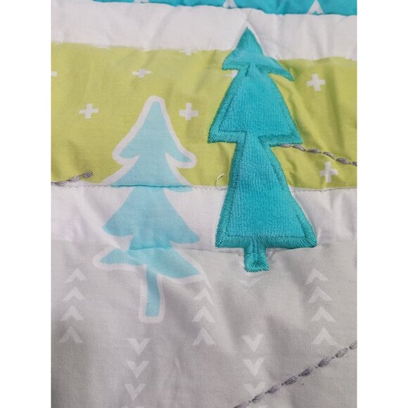 Cloud Island Quilted Blanket Mountains Trees Clouds Blue White Gray Wall Crib - Picture 4 of 12